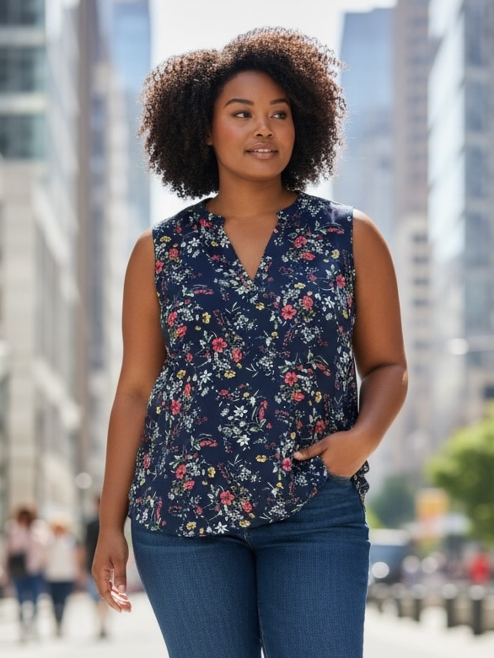 Papermoon Navy Floral V-Neck Sleeveless Camisole